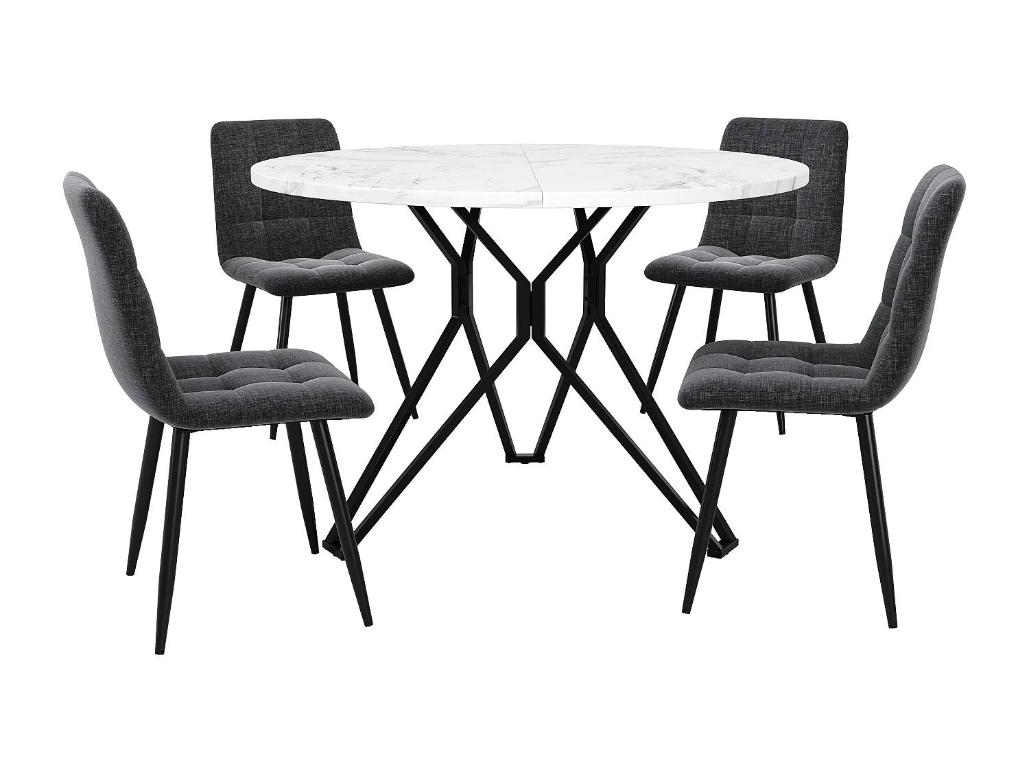 Conjunto de 5 mesas y sillas de comedor - 100 x 100 x 76 cm - Mesa de MDF + 4 sillas de terciopelo - MDF + Metal - negro