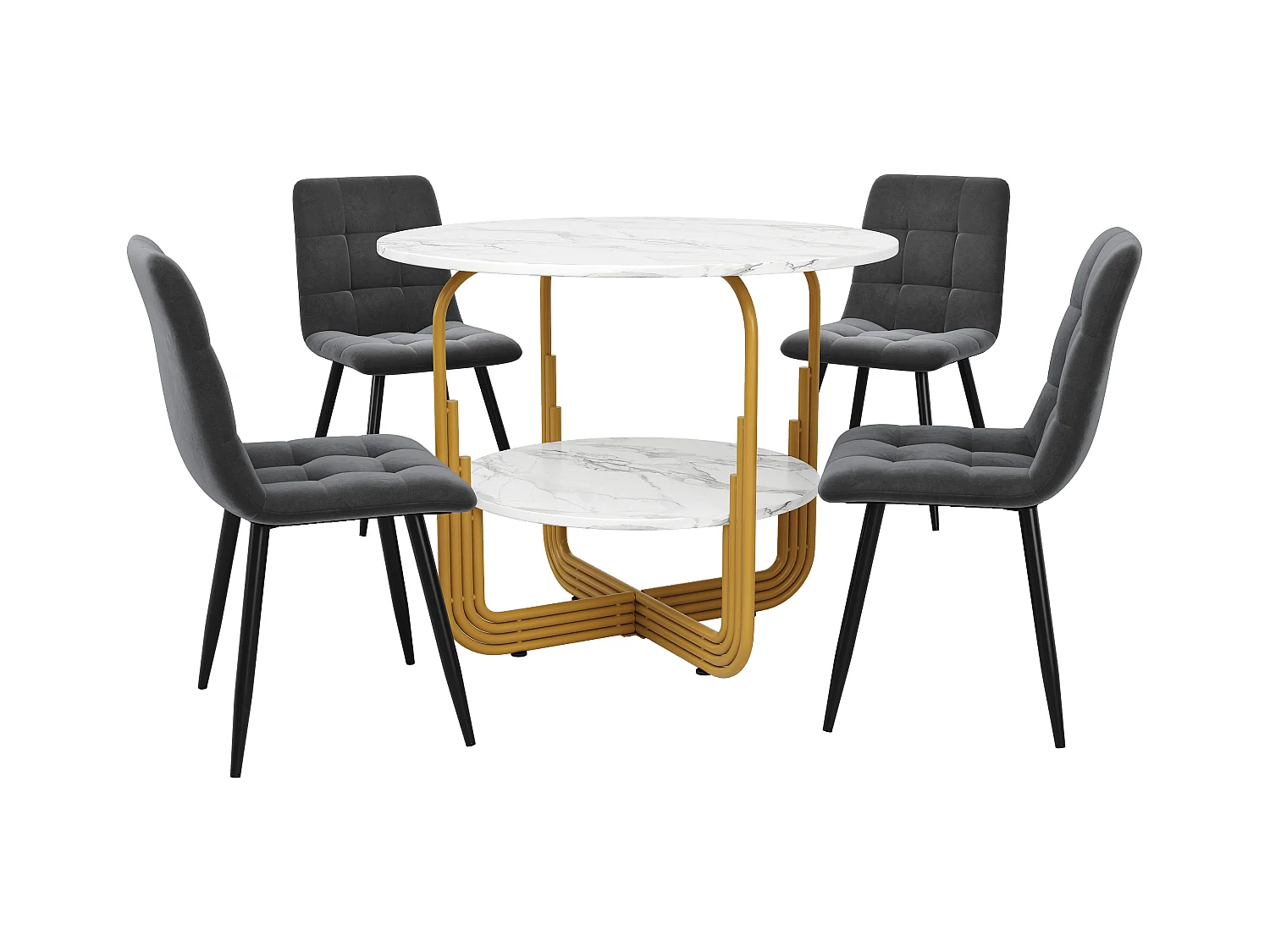 Set van 5 eettafels en stoelen - 80 x 80 x 76 cm - tafel met opbergruimte + 4 fluwelen stoelen - MDF + Metaal - grijs