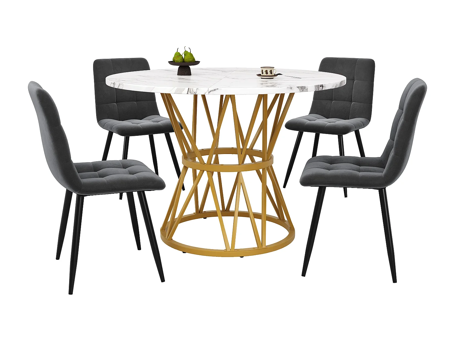 Lot de 5 table à manger et chaises - 100 x 100 x 76 cm -  table plateau en MDF + 4 chaises en velours - MDF + Métal - gris