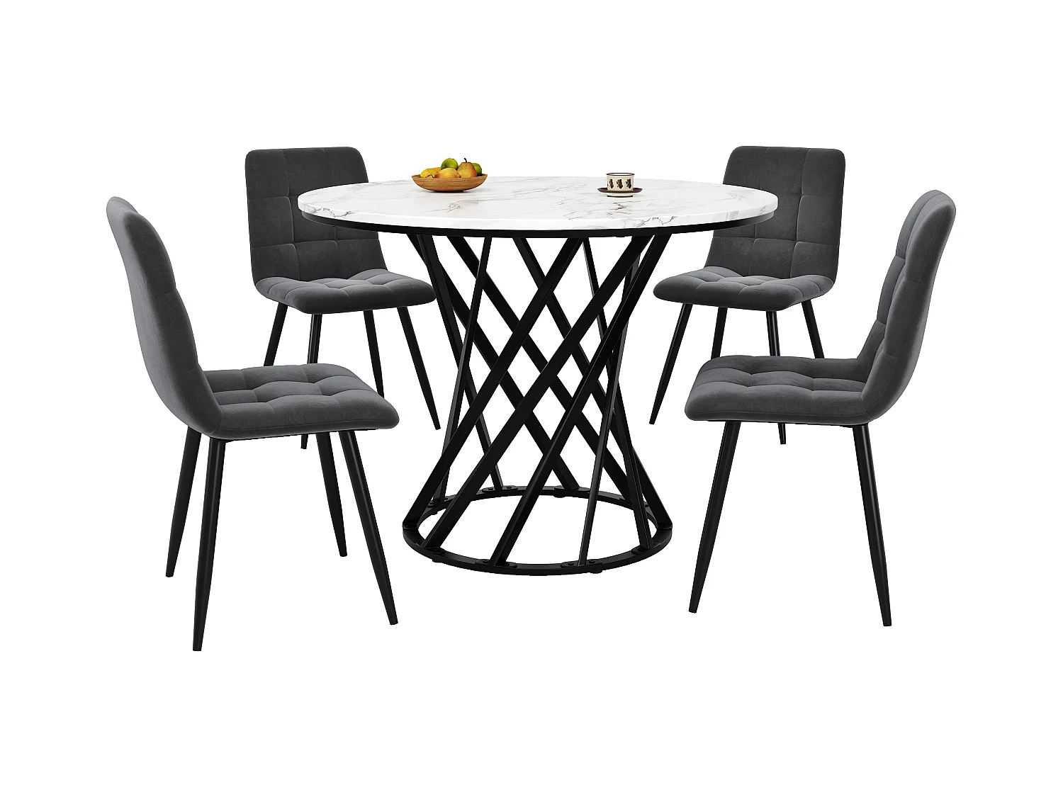 Lot de 5 table à manger et chaises - 80 x 80 x 76 cm -  table plateau en MDF + 4 chaises en velours - MDF + Métal - noir