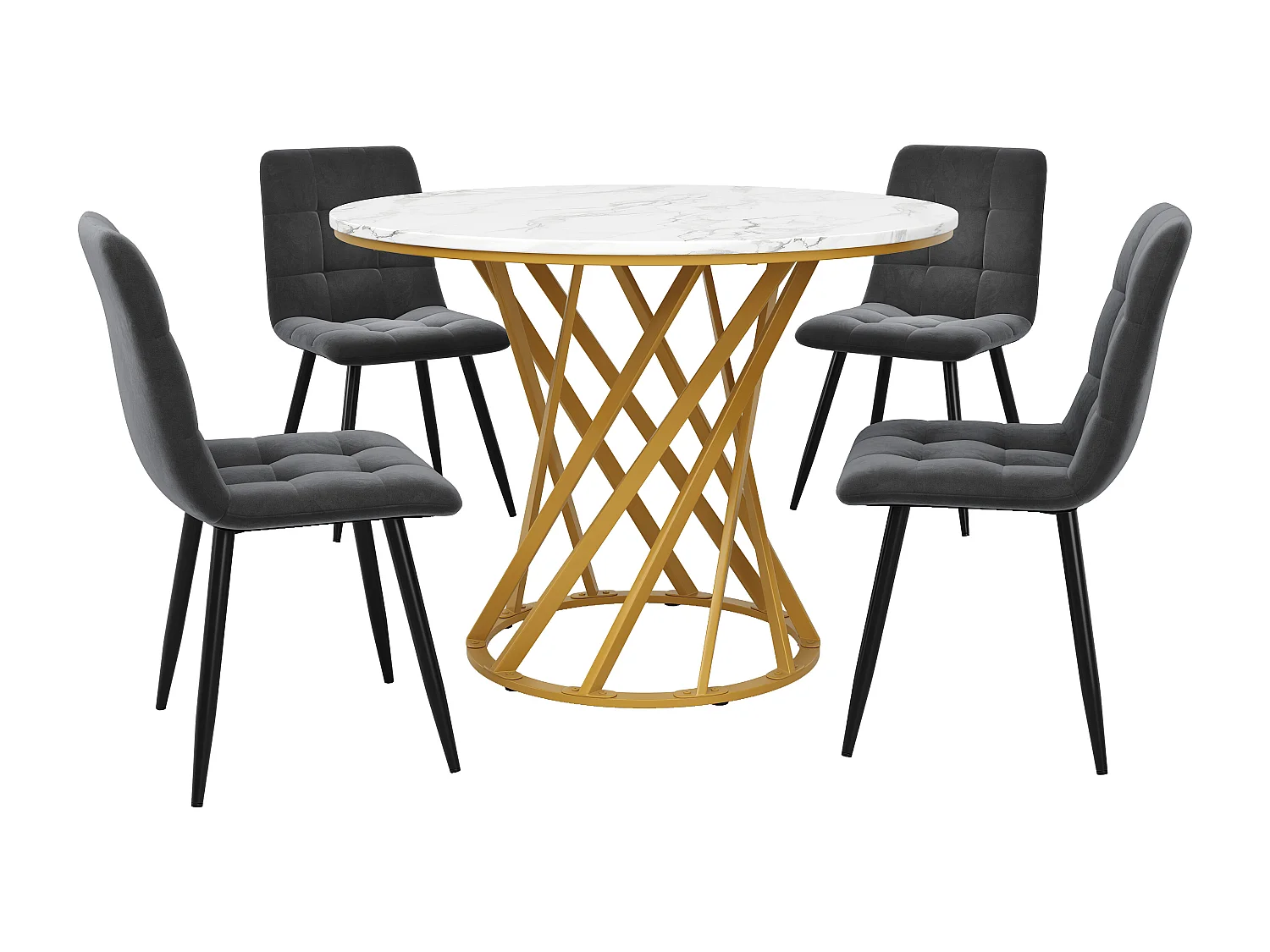 Lot de 5 table à manger et chaises - 80 x 80 x 76 cm -  table plateau en MDF + 4 chaises en velours - MDF + Métal - blanc