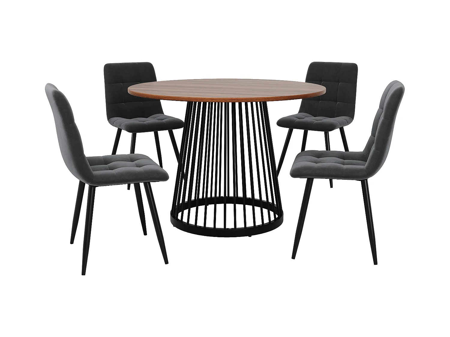 Set van 5 eettafels en stoelen - 80 x 80 x 76 cm - MDF tafelblad + 4 fluwelen stoelen - MDF + metaal - zwart