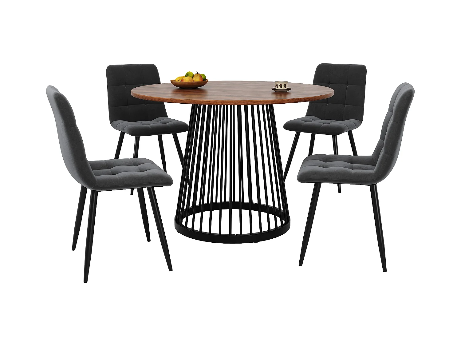 Set van 5 eettafels en stoelen - 80 x 80 x 76 cm - MDF tafelblad + 4 fluwelen stoelen - MDF + metaal - zwart