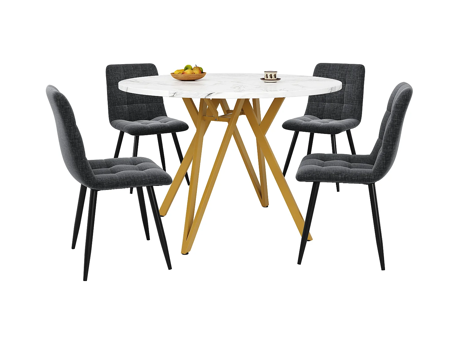 Lot de 5 table à manger et chaises - 100 x 100 x 76 cm -  table plateau en MDF + 4 chaises en velours - MDF + Métal - gris
