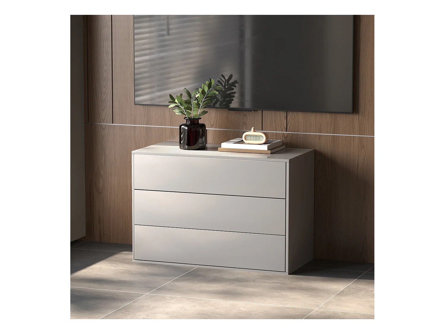 Commode 3 tiroirs, buffet modulaire blanc 80 cm pour chambre, salon ou entrée - rangement pratique