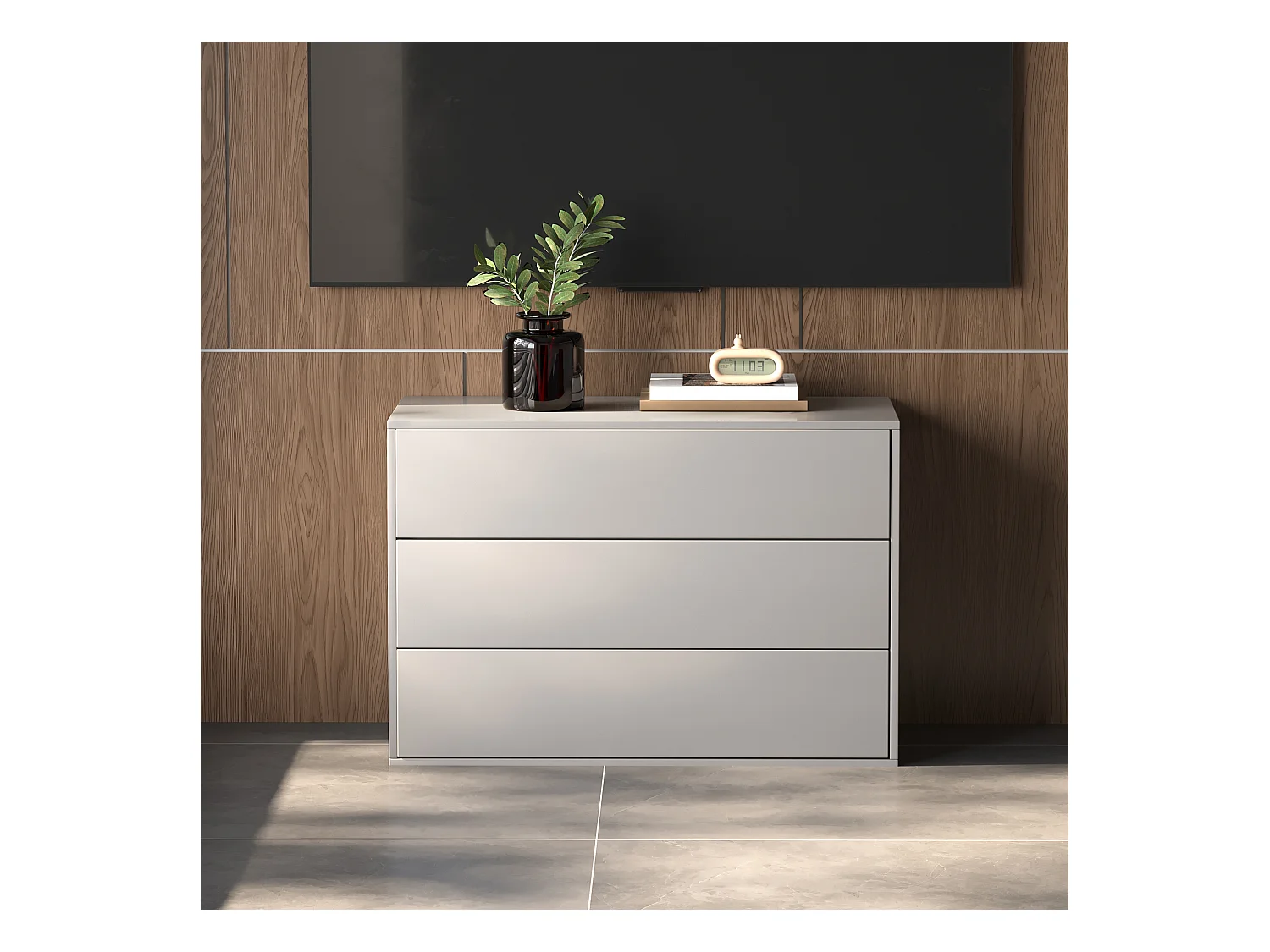 Commode 3 tiroirs, buffet modulaire blanc 80 cm pour chambre, salon ou entrée - rangement pratique