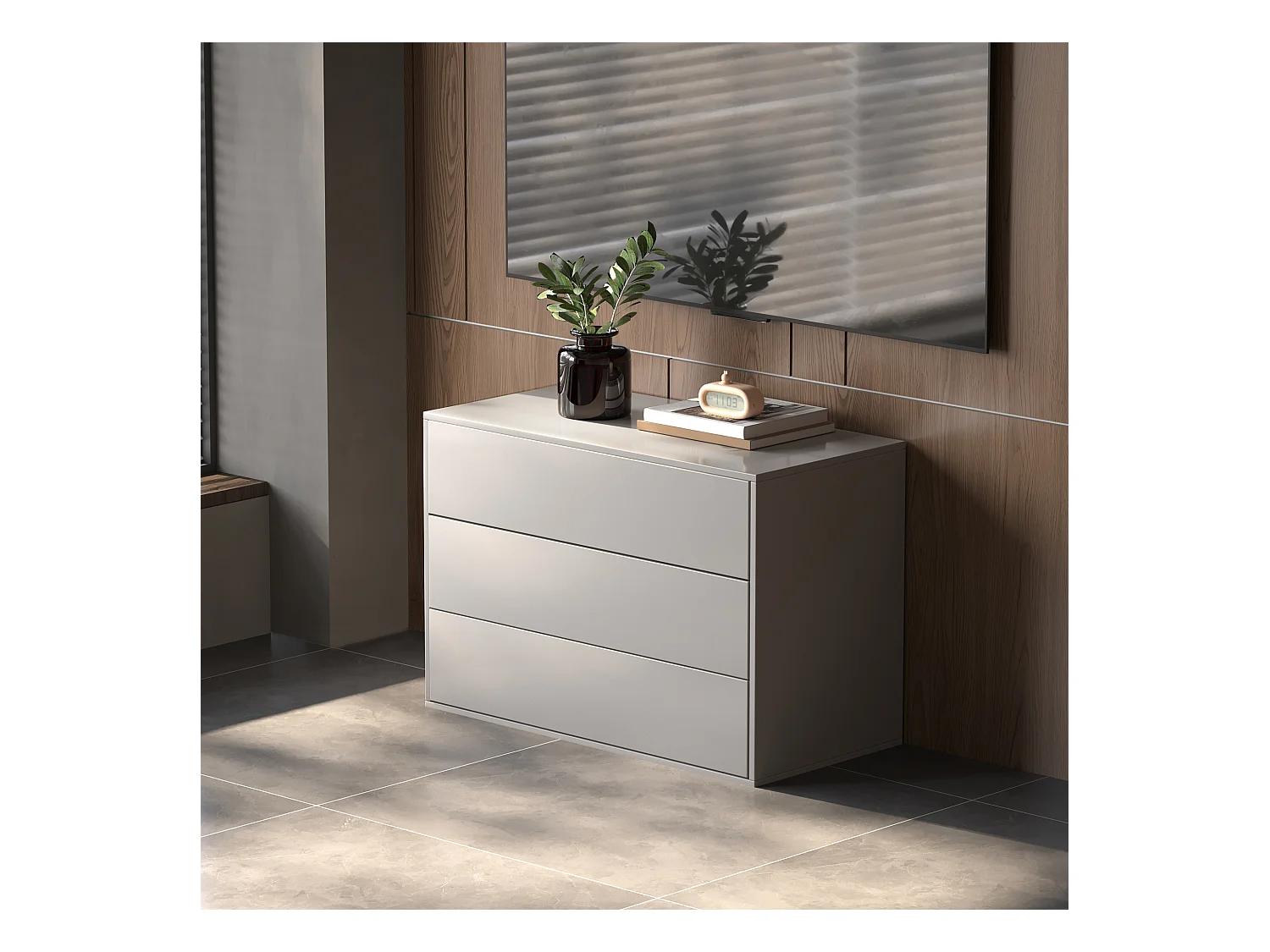 Commode 3 tiroirs, buffet modulaire blanc 80 cm pour chambre, salon ou entrée - rangement pratique