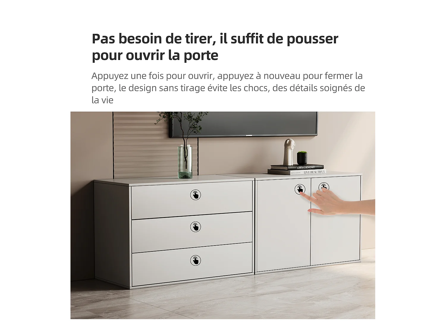 Commode 3 tiroirs, buffet modulaire blanc 80 cm pour chambre, salon ou entrée - rangement pratique