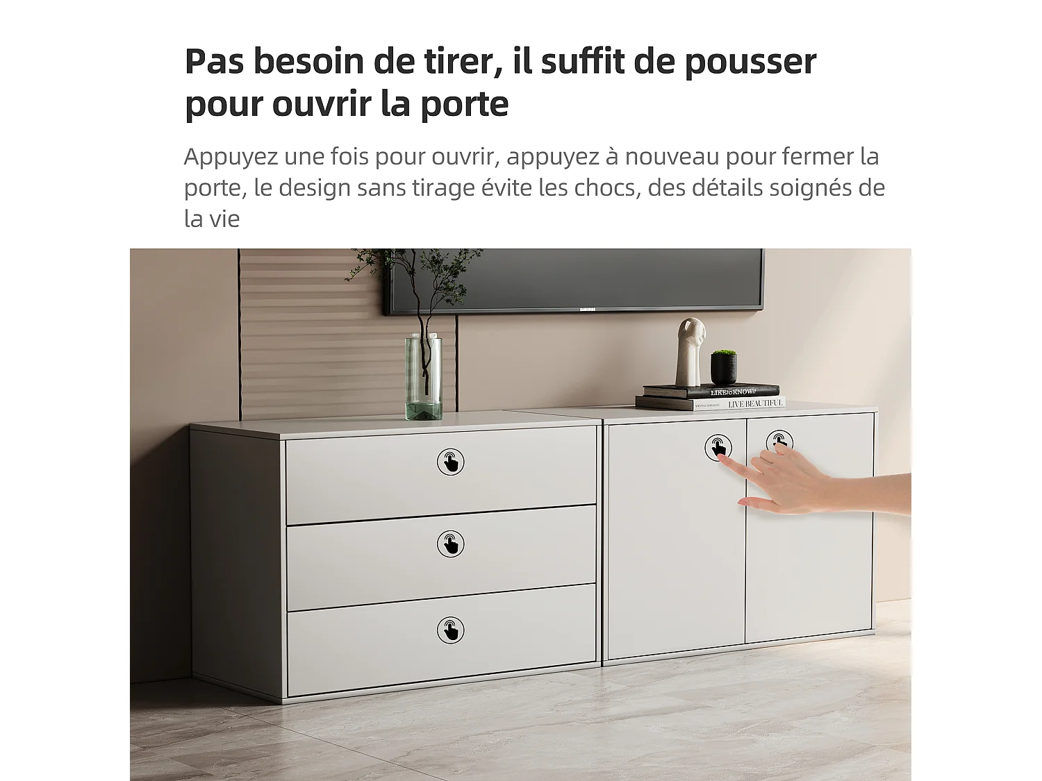 Kommode mit 3 Schubladen, modularer weißer Sideboard 80 cm für Schlafzimmer, Wohnzimmer oder Flur – praktische Aufbewahrung