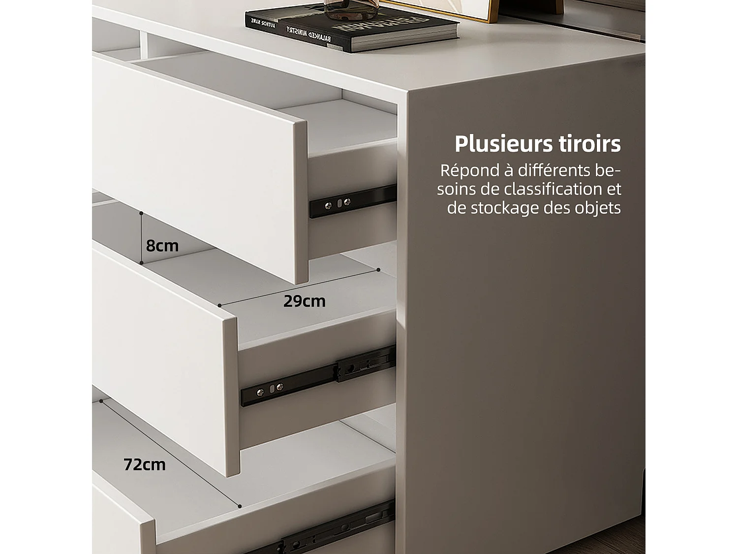 Kommode mit 3 Schubladen, modularer weißer Sideboard 80 cm für Schlafzimmer, Wohnzimmer oder Flur – praktische Aufbewahrung