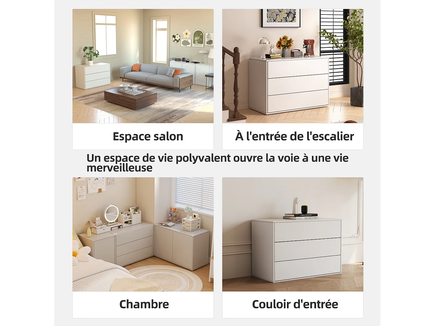 Kommode mit 3 Schubladen, modularer weißer Sideboard 80 cm für Schlafzimmer, Wohnzimmer oder Flur – praktische Aufbewahrung