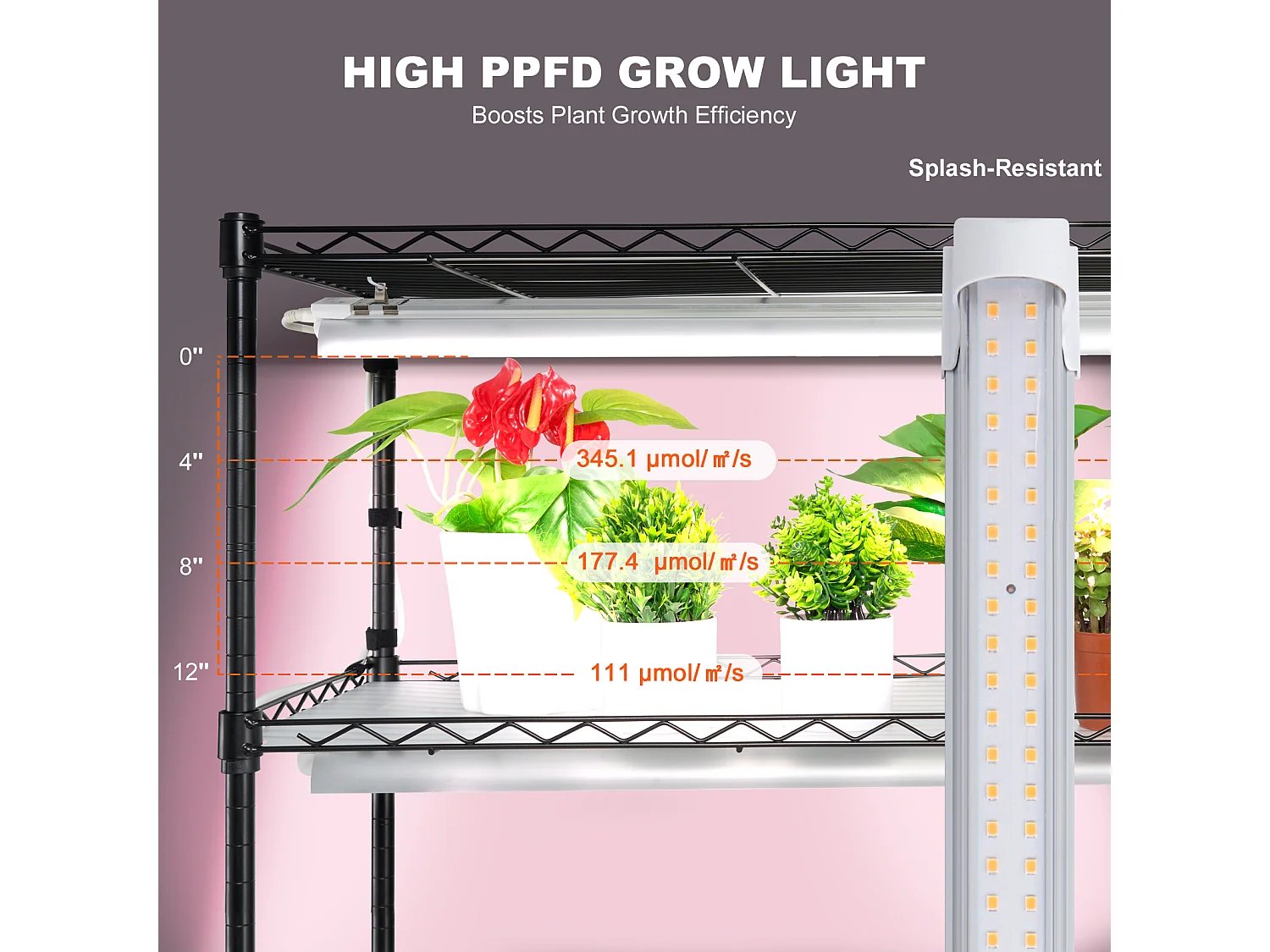 Support de Plante, SucceBuy Support pour Plantes avec Lampe de Croissance, 6 Niveaux, 180 W, Étagère Intérieure de 180 cm