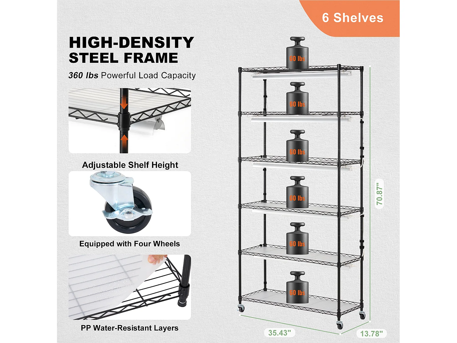 Support de Plante, SucceBuy Support pour Plantes avec Lampe de Croissance, 6 Niveaux, 180 W, Étagère Intérieure de 180 cm