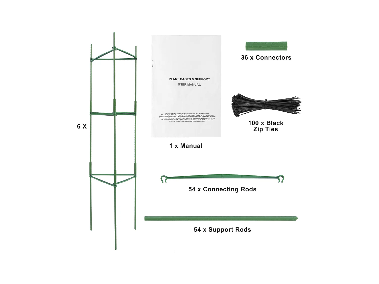 Cages et Supports pour Plantes SucceBuy, Treillis de Support de Plantes Empilables, 122 cm, 6 Pièces, Support pour Plants de Tomates