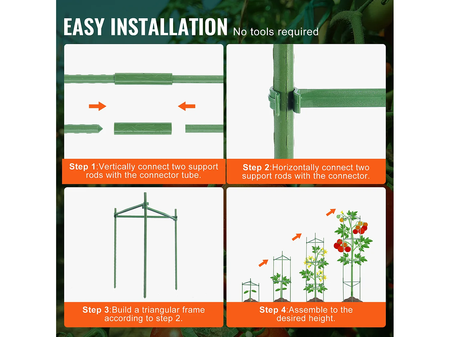 Cages et Supports pour Plantes SucceBuy, Treillis de Support de Plantes Empilables, 122 cm, 6 Pièces, Support pour Plants de Tomates