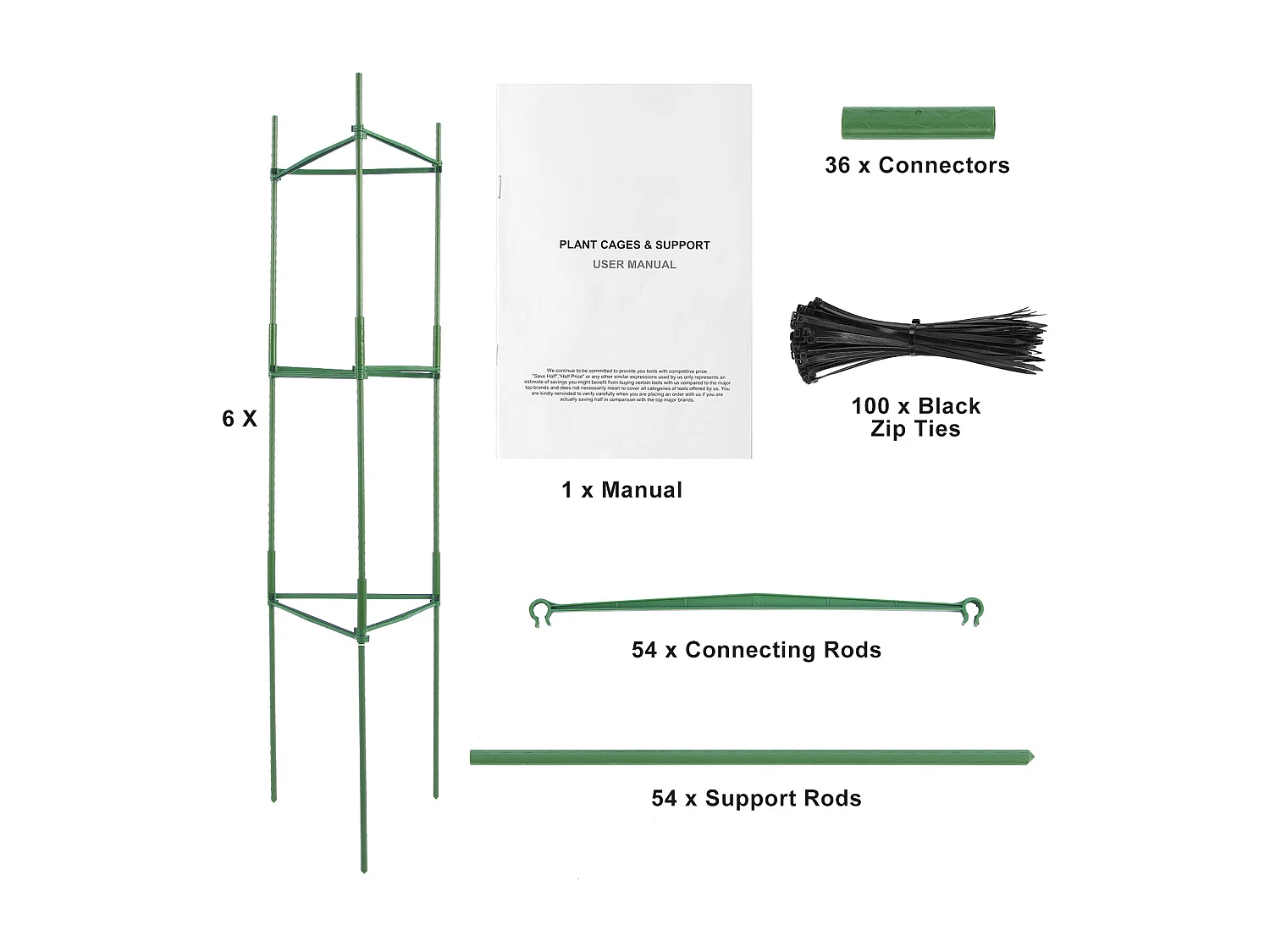 Cages et Supports pour Plantes SucceBuy, Treillis de Support de Plantes Empilables, 122 cm, 6 Pièces, Support pour Plants de Tomates