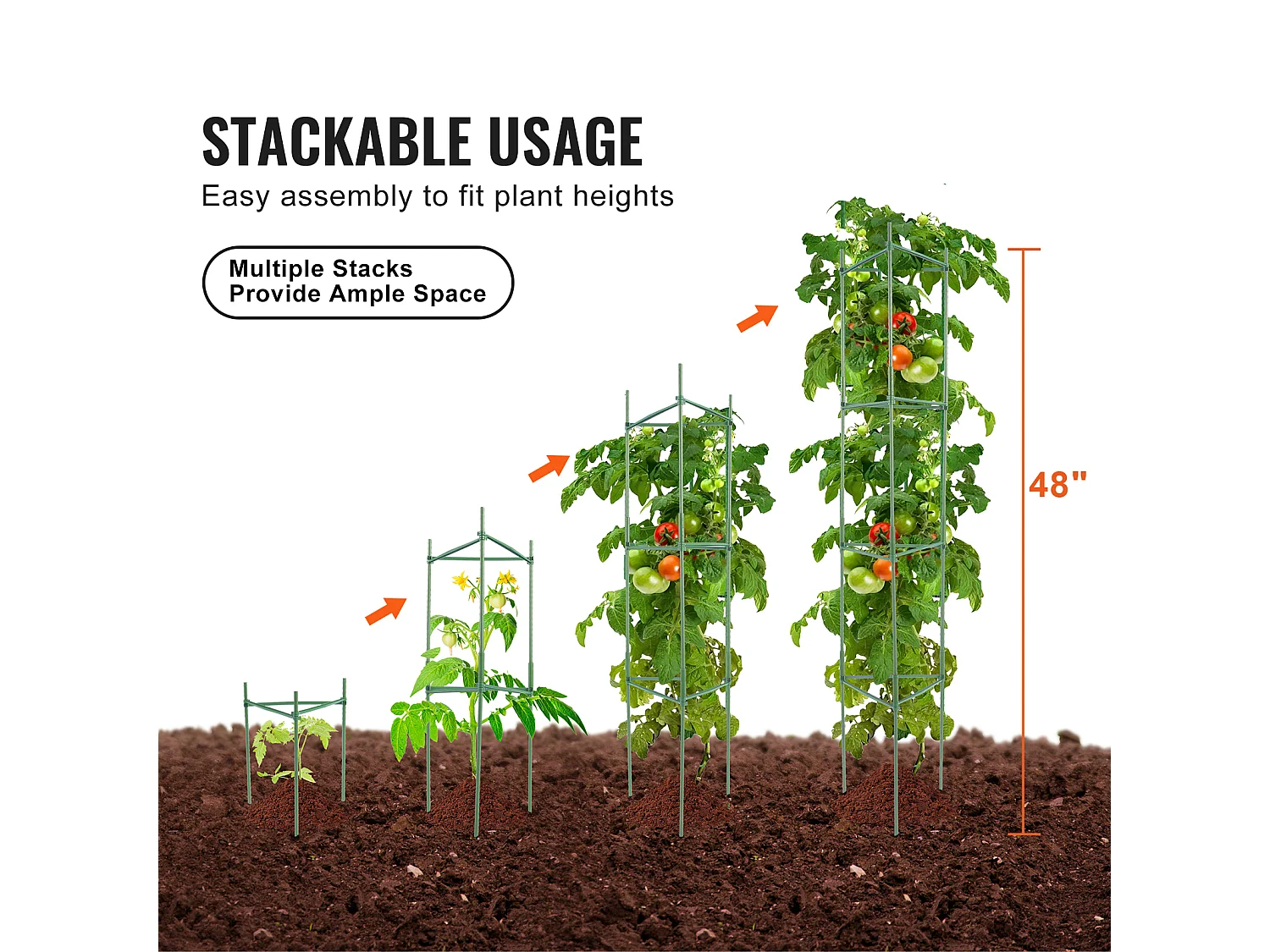 Cages et Supports pour Plantes SucceBuy, Treillis de Support de Plantes Empilables, 122 cm, 6 Pièces, Support pour Plants de Tomates