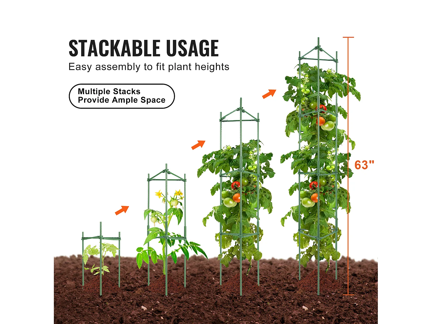 Cages et Supports pour Plantes SucceBuy 160 cm, 4 Pièces, Piquets de Support de Plantes Empilables pour Jardin