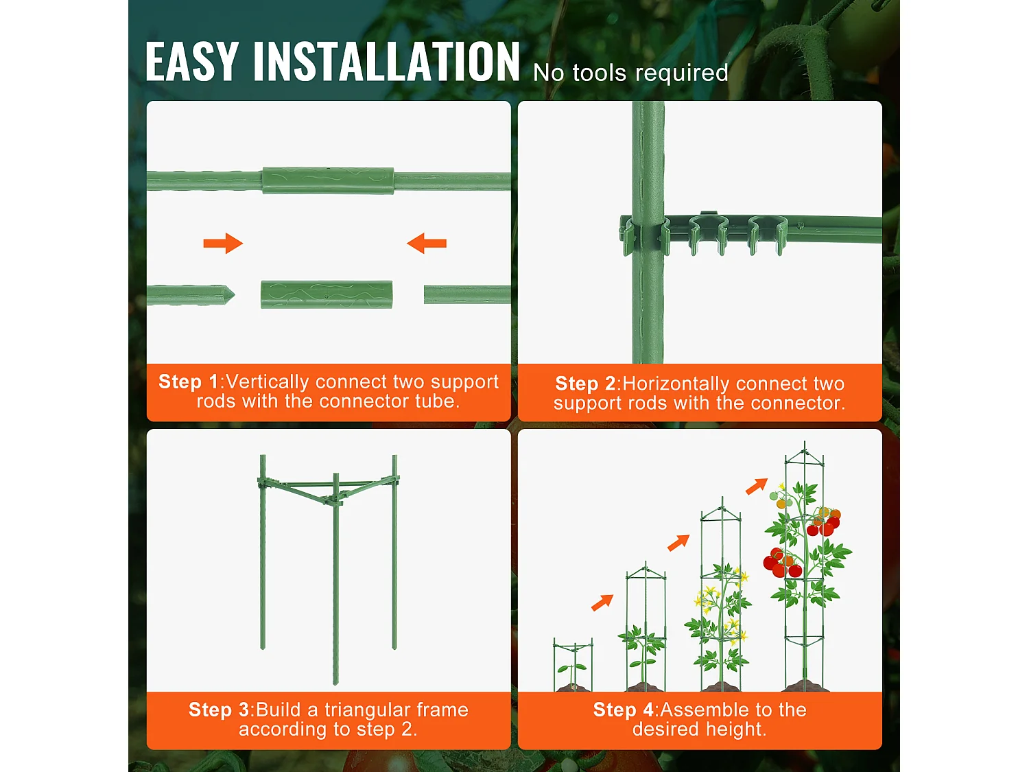 Cages et Supports pour Plantes SucceBuy 160 cm, 4 Pièces, Piquets de Support de Plantes Empilables pour Jardin