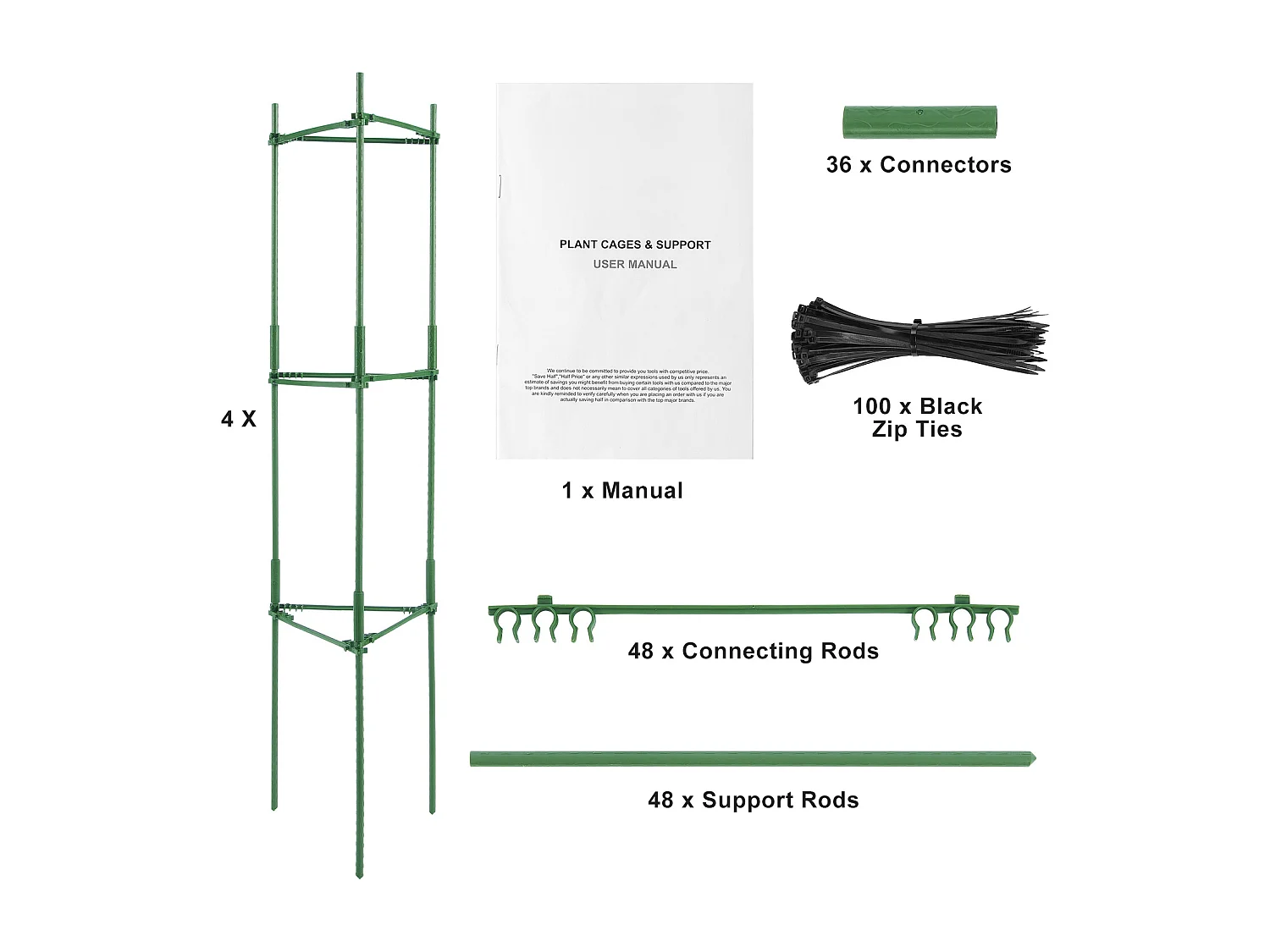 Cages et Supports pour Plantes SucceBuy 160 cm, 4 Pièces, Piquets de Support de Plantes Empilables pour Jardin