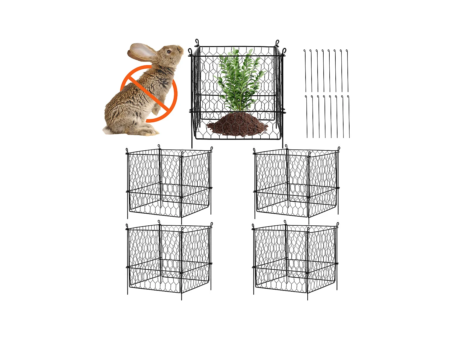 Cages et Supports pour Plantes SucceBuy, 34 x 34 cm, 4 Pièces, Métalliques pour Plantes, Garde les Animaux à l'Extérieur