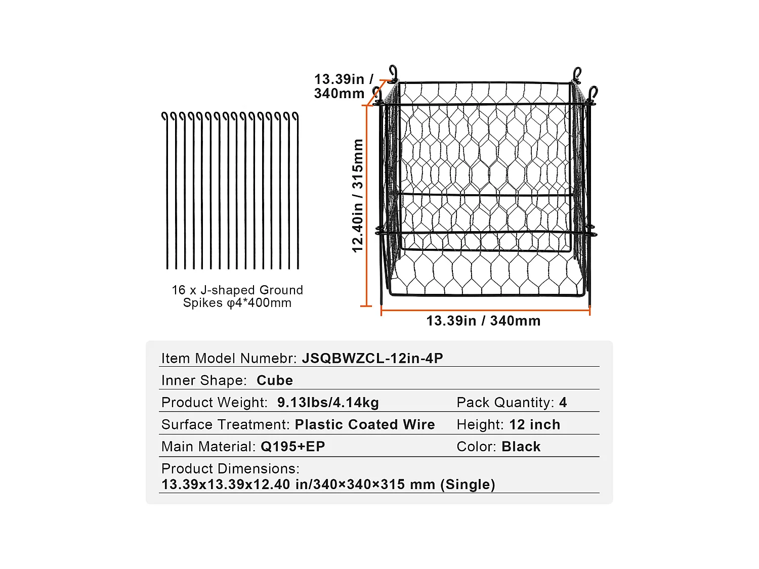 Cages et Supports pour Plantes SucceBuy, 34 x 34 cm, 4 Pièces, Métalliques pour Plantes, Garde les Animaux à l'Extérieur