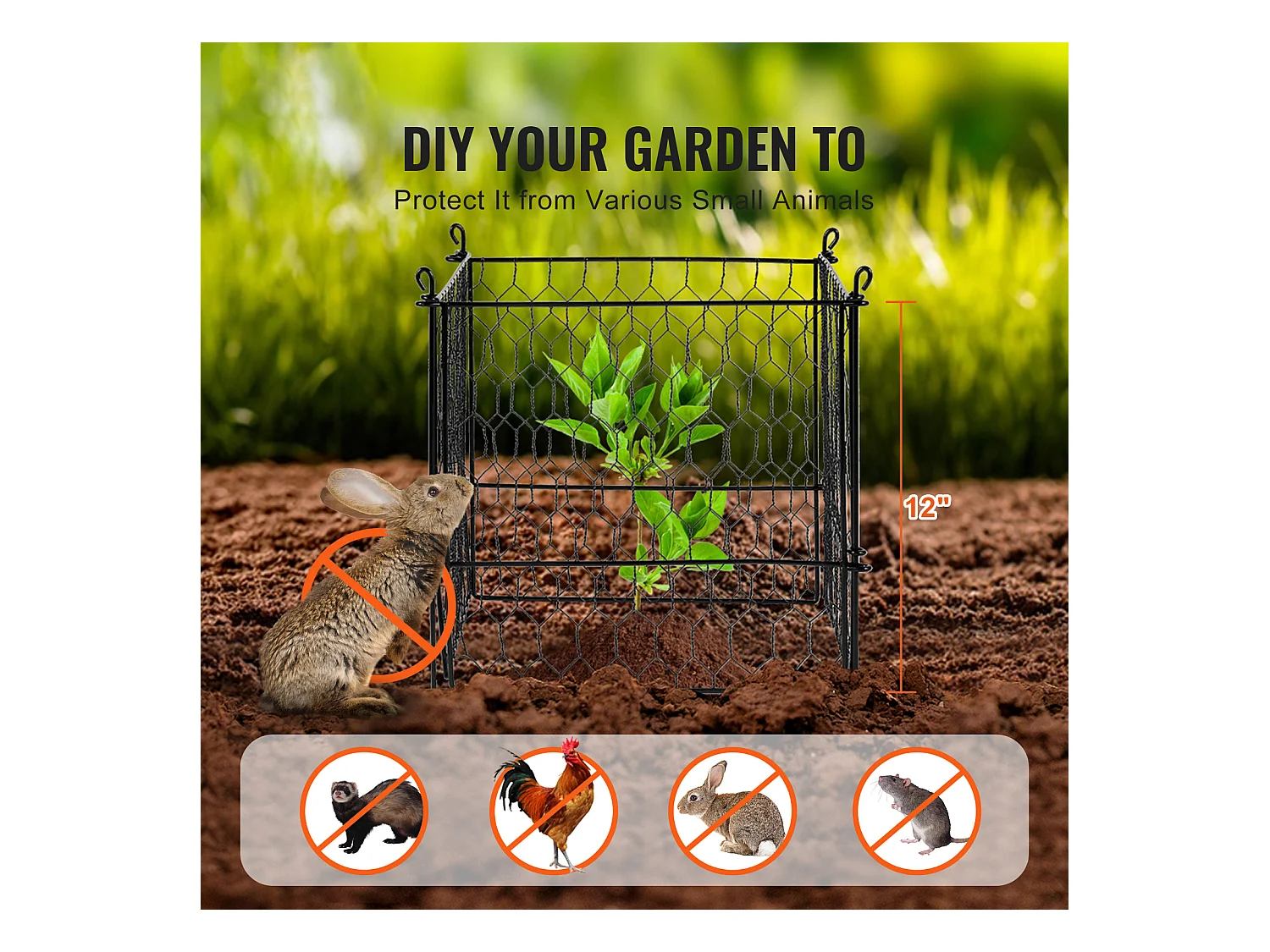 Cages et Supports pour Plantes SucceBuy, 34 x 34 cm, 4 Pièces, Métalliques pour Plantes, Garde les Animaux à l'Extérieur