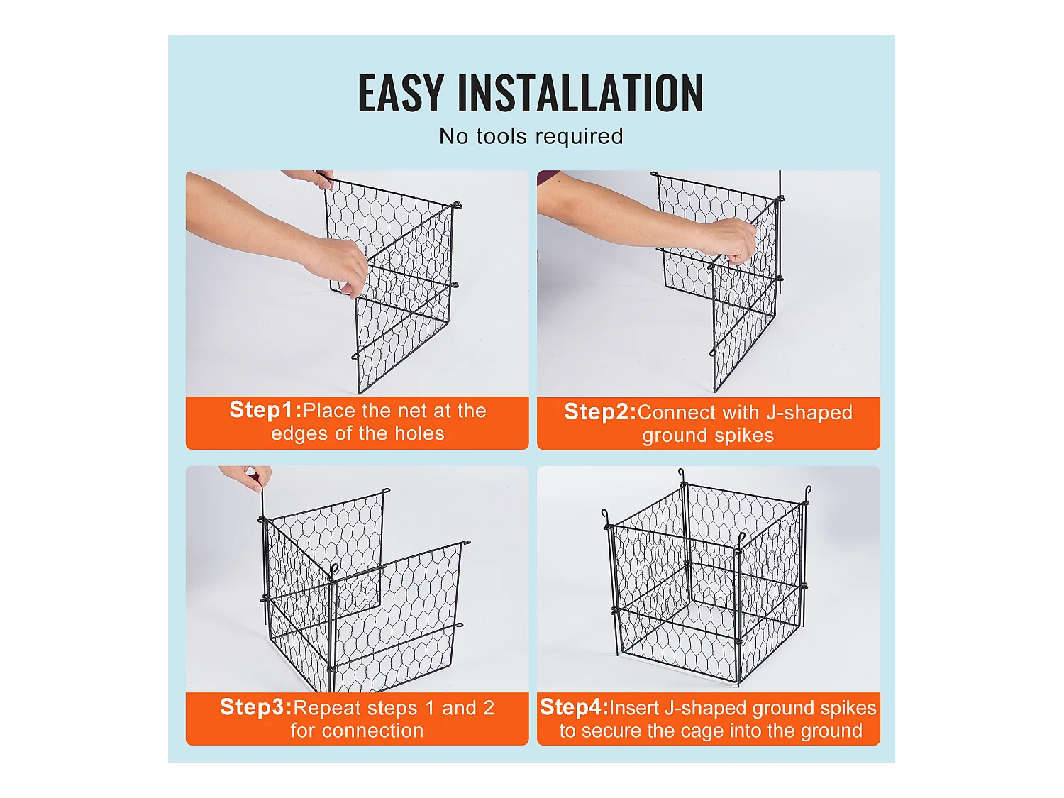 Cages et Supports pour Plantes SucceBuy, 34 x 34 cm, 4 Pièces, Métalliques pour Plantes, Garde les Animaux à l'Extérieur