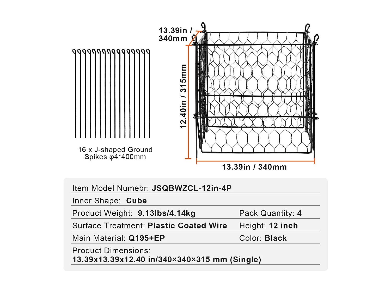 Cages et Supports pour Plantes SucceBuy, 34 x 34 cm, 4 Pièces, Métalliques pour Plantes, Garde les Animaux à l'Extérieur