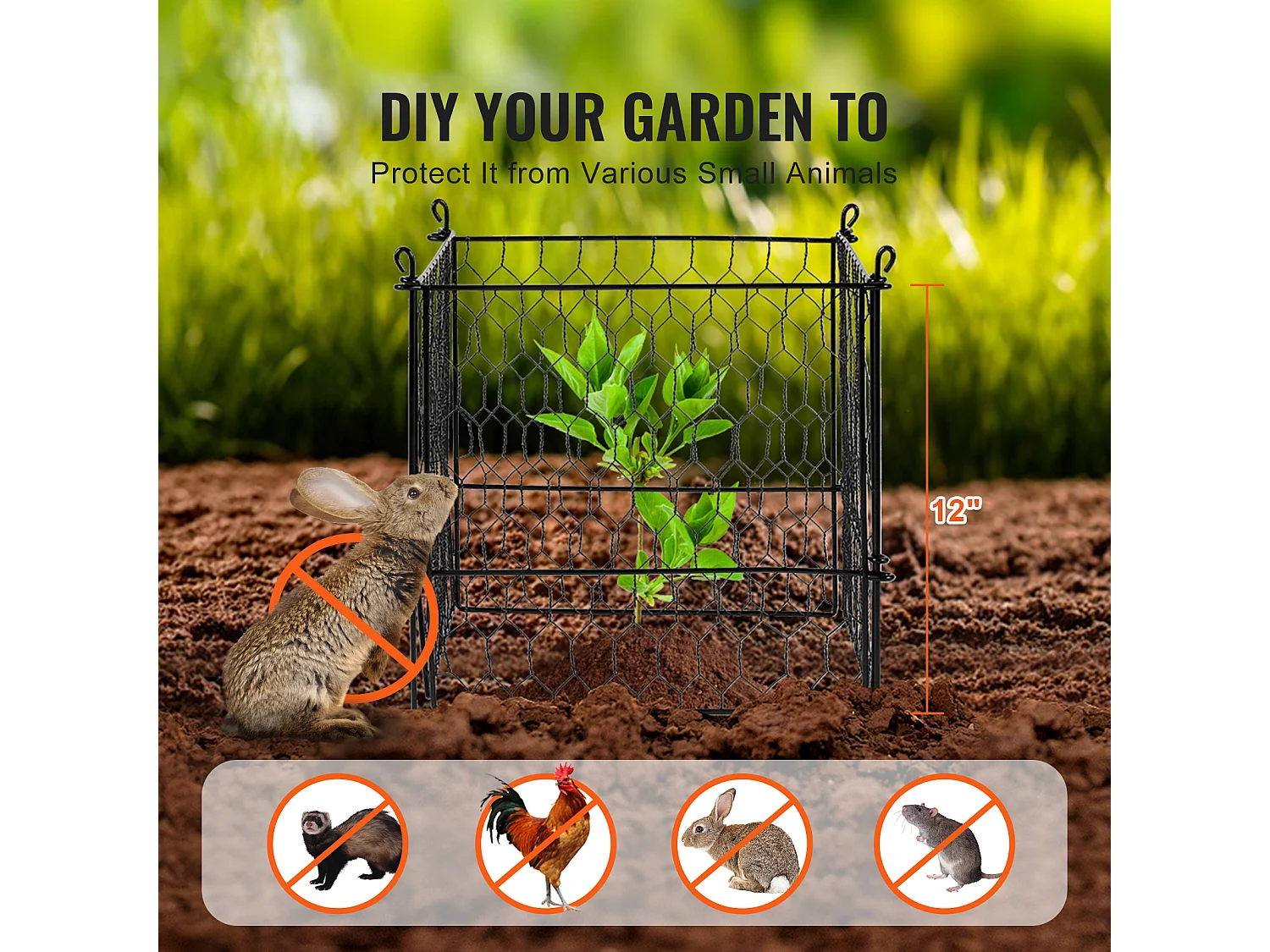 Cages et Supports pour Plantes SucceBuy, 34 x 34 cm, 4 Pièces, Métalliques pour Plantes, Garde les Animaux à l'Extérieur