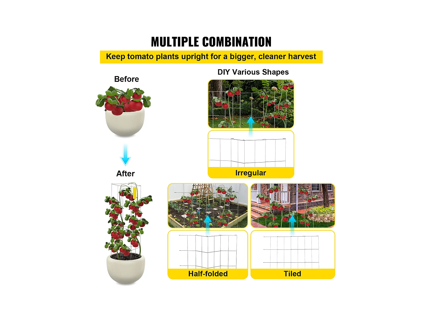 Cages et Supports pour Plantes SucceBuy, 116 cm, Lot de 5, Support Carré en Acier, Argent, pour Légumes Grimpants, Fruits et Fleurs