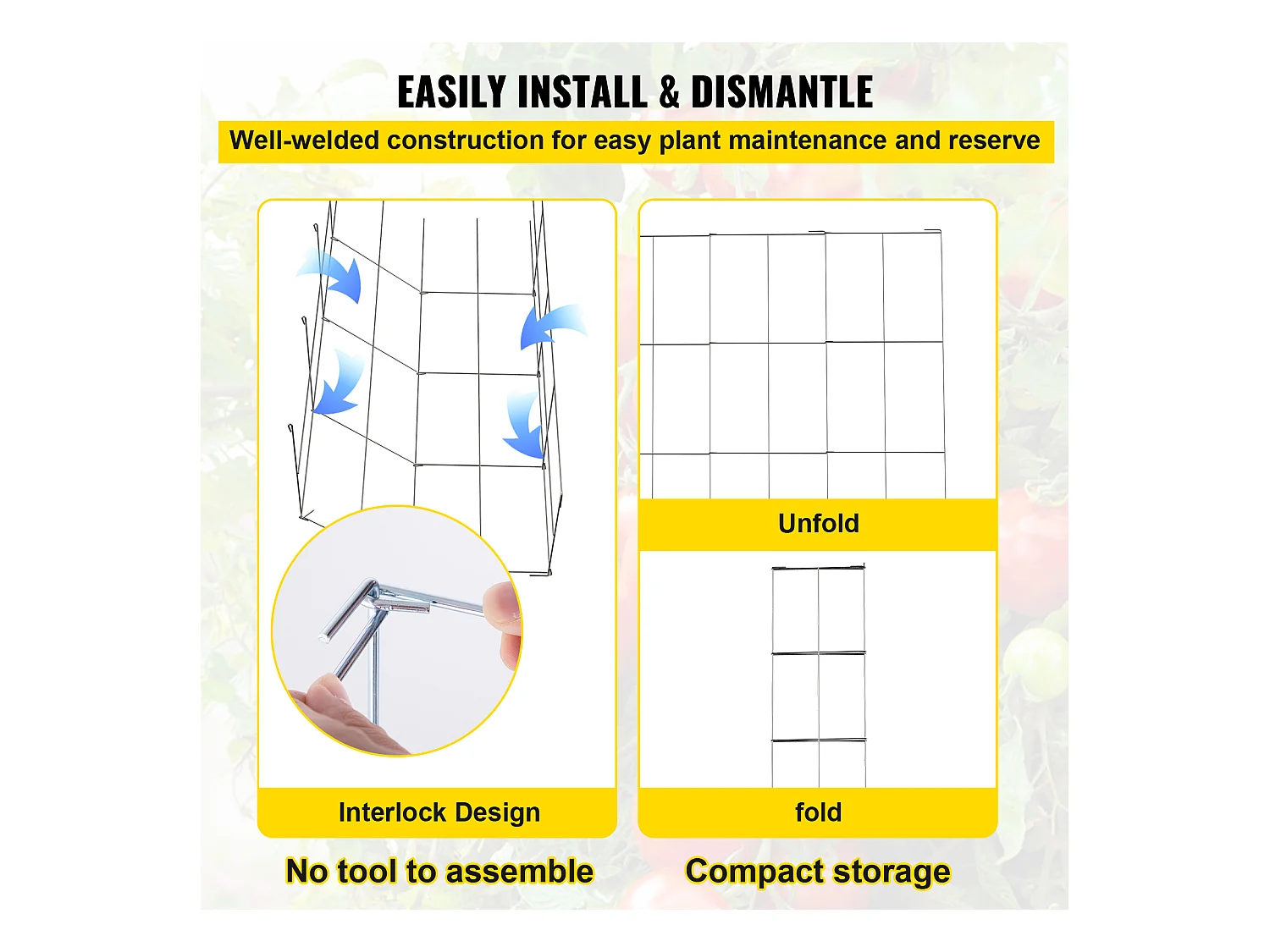 Cages et Supports pour Plantes SucceBuy, 116 cm, Lot de 5, Support Carré en Acier, Argent, pour Légumes Grimpants, Fruits et Fleurs