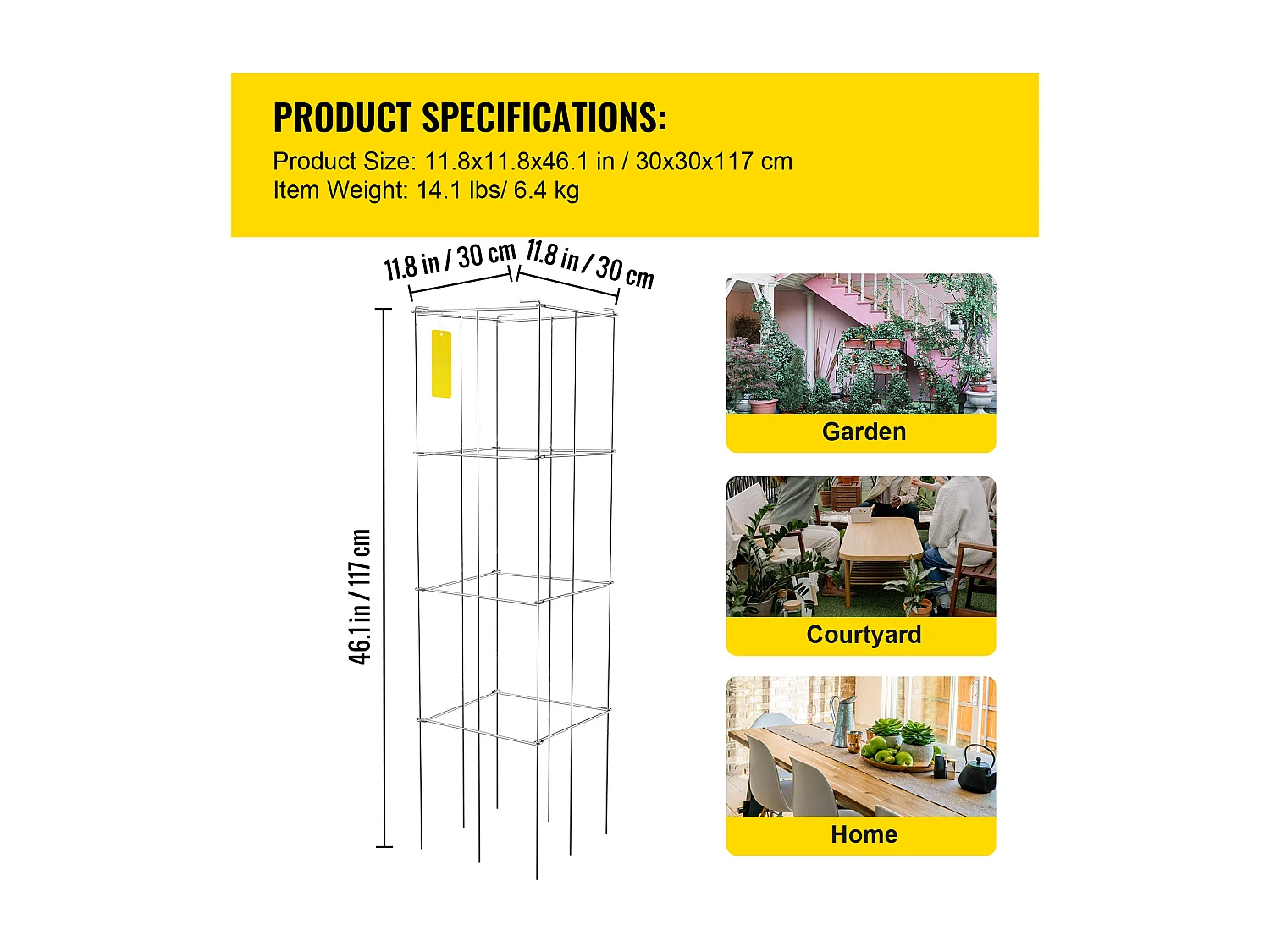 Cages et Supports pour Plantes SucceBuy, 116 cm, Lot de 5, Support Carré en Acier, Argent, pour Légumes Grimpants, Fruits et Fleurs