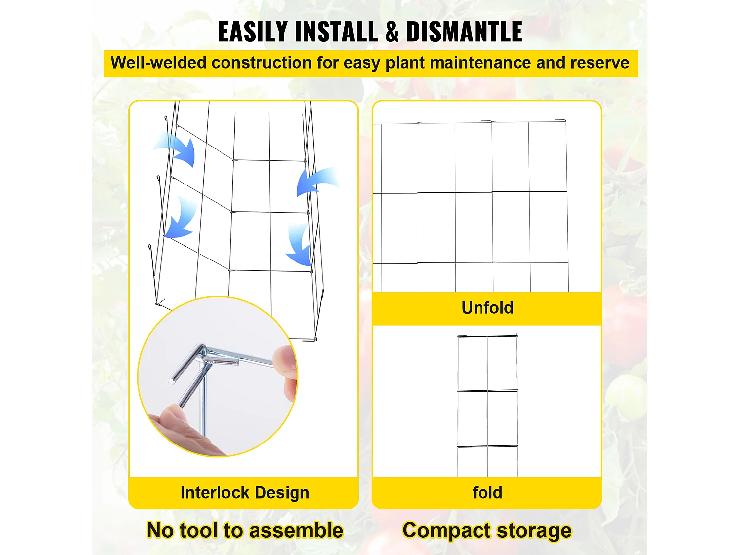 Cages et Supports pour Plantes SucceBuy, 116 cm, Lot de 5, Support Carré en Acier, Argent, pour Légumes Grimpants, Fruits et Fleurs