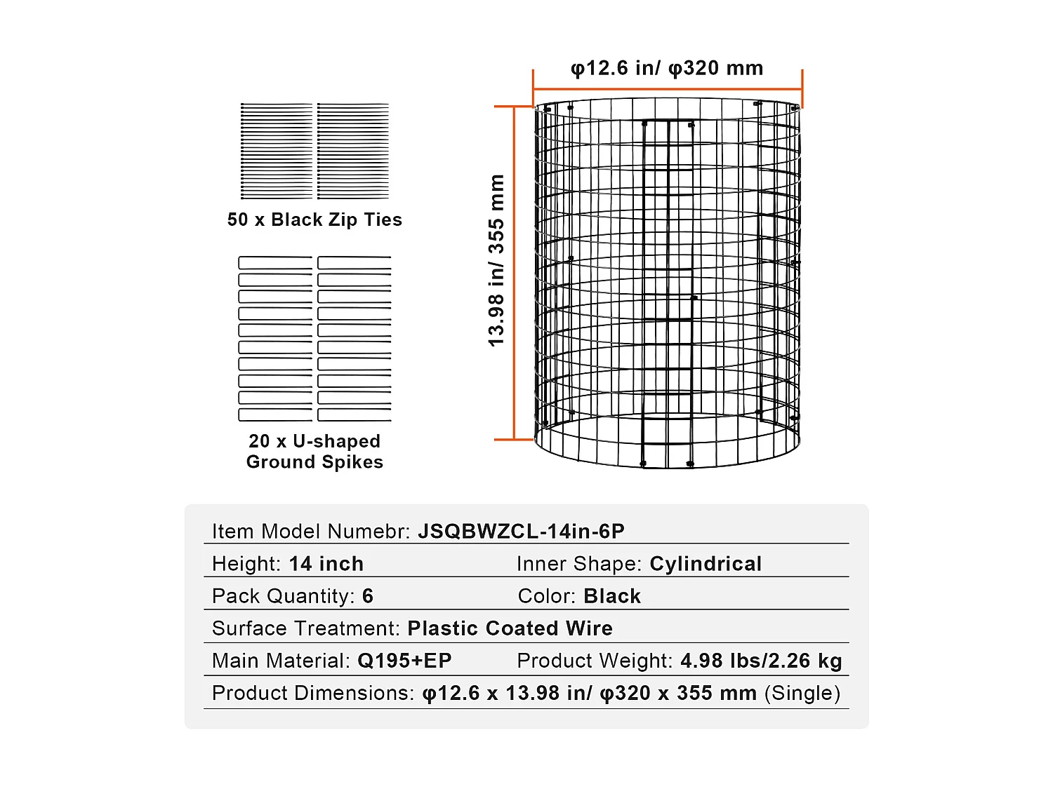 Cages et Supports pour Plantes SucceBuy, 6 Pièces, 32 cm de Diamètre x 35,6 cm de Hauteur, Garde les Animaux à l'Extérieur