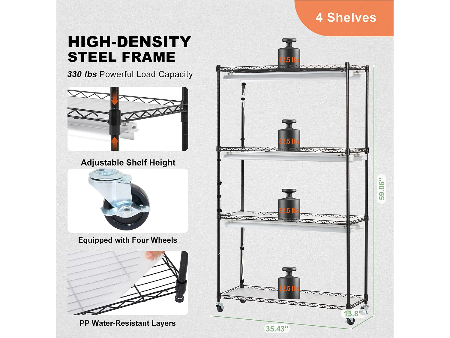 Support de Plante, SucceBuy Serre d'Intérieur avec Lampe de Culture, 4 Niveaux, 180 W, Étagère de 150 cm