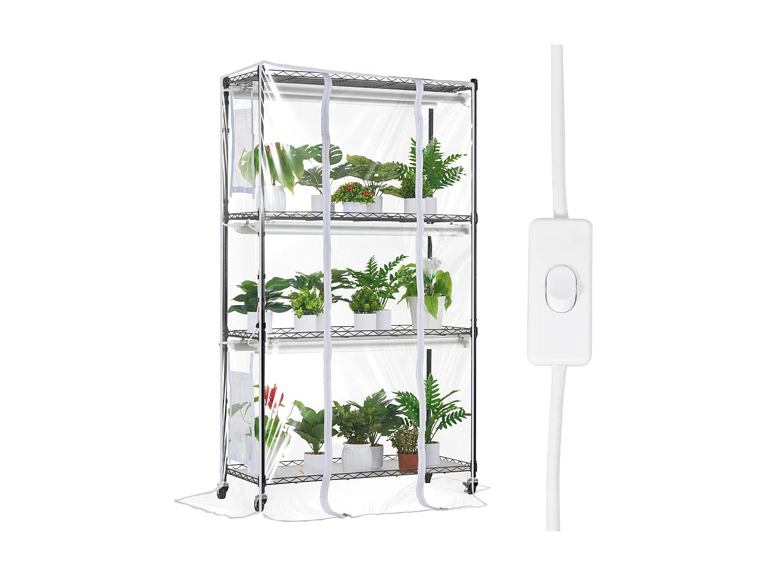 Support de Plante, SucceBuy Serre d'Intérieur avec Lampe de Culture, 4 Niveaux, 180 W, Étagère de 150 cm