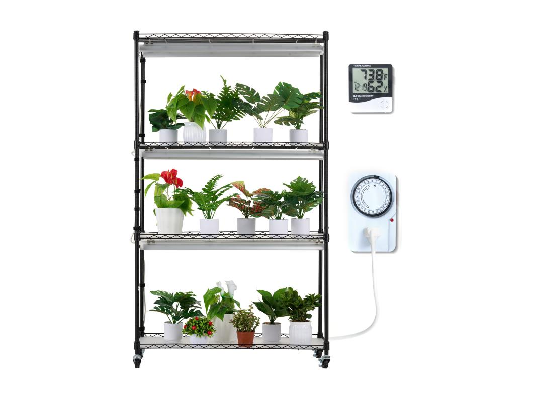 Plantenstandaard, SucceBuy Indoor Kas met Groeilamp, 4 Lagen, 180 W, 150-cm Plank