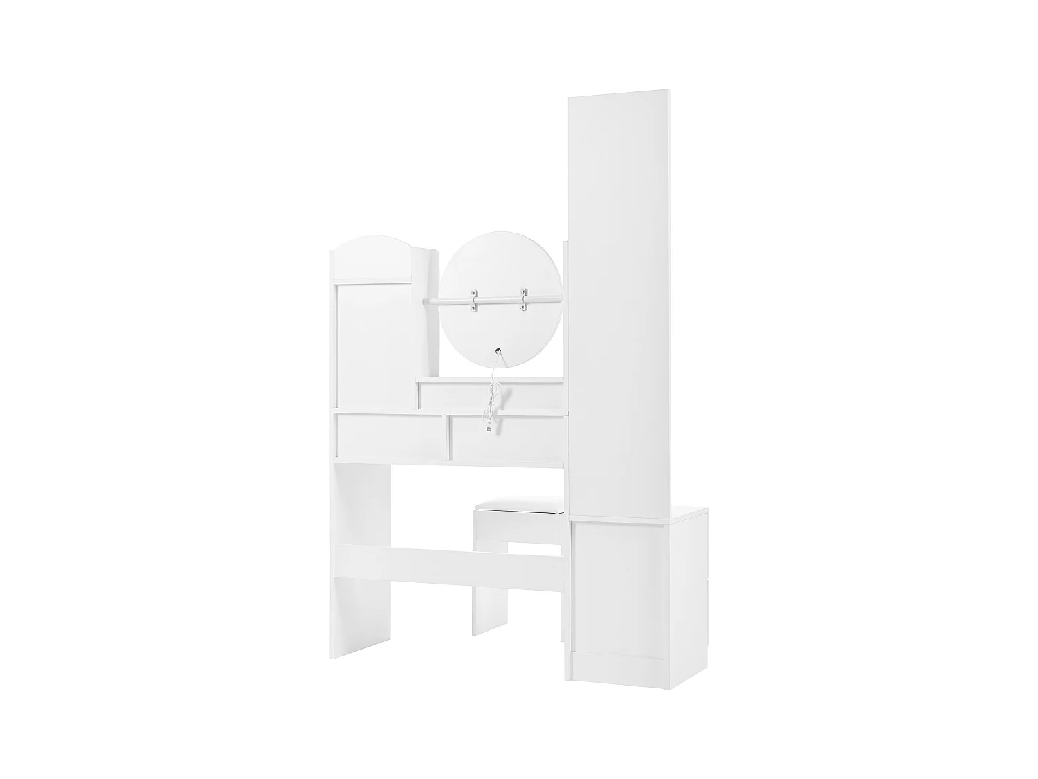 Ensemble de coiffeuse 4 en 1 - 109 x 36 x 164 cm - avec miroir pleine longueur + miroir de table  + tabouret + Leds + 4 tiroirs - aggloméré - blanc