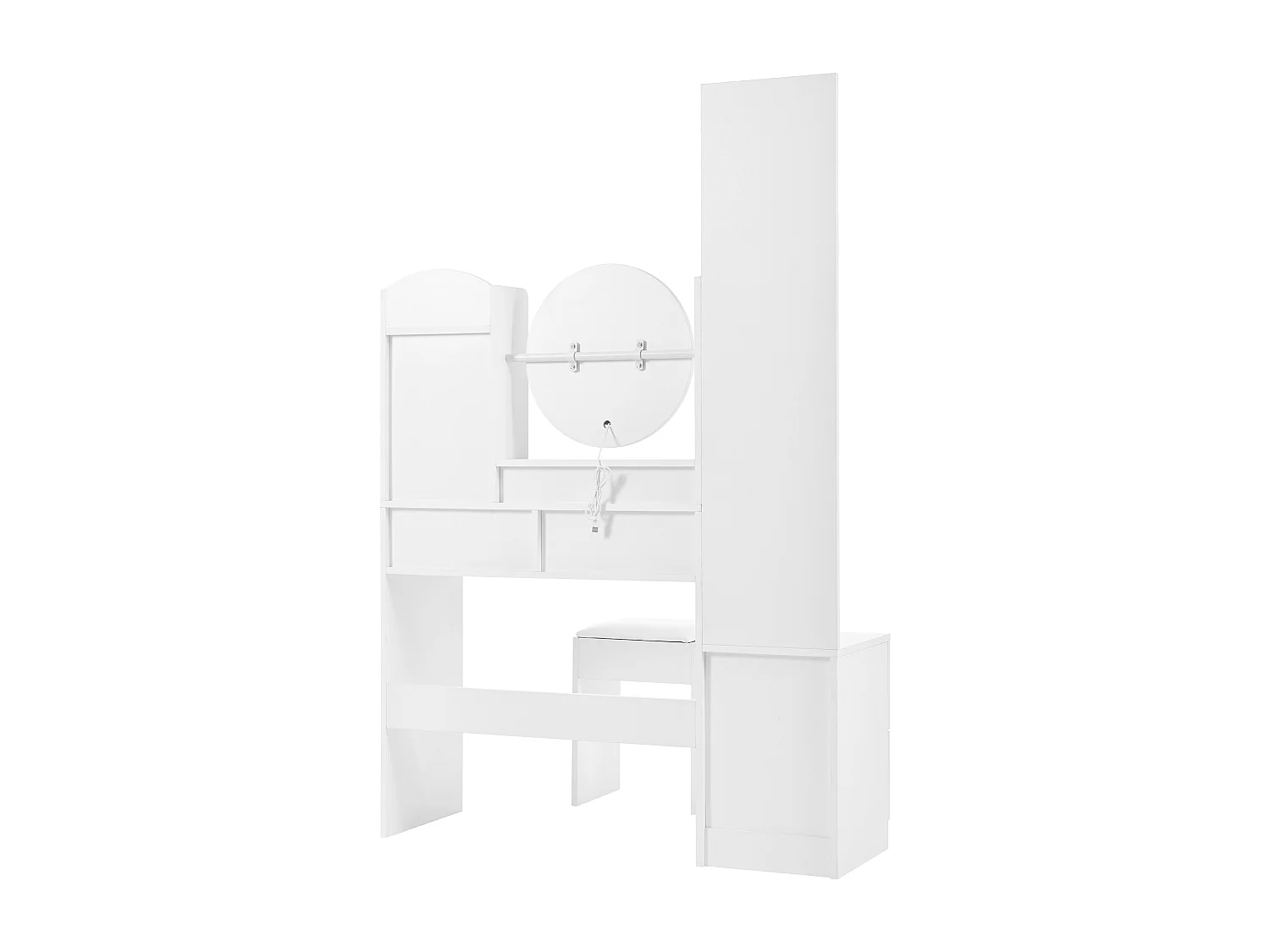 4-in-1-Schminktisch-Set – 109 x 36 x 164 cm – mit Ganzkörperspiegel + Tischspiegel + Hocker + LED-Beleuchtung + 4 Schubladen – Spanplatte – weiß