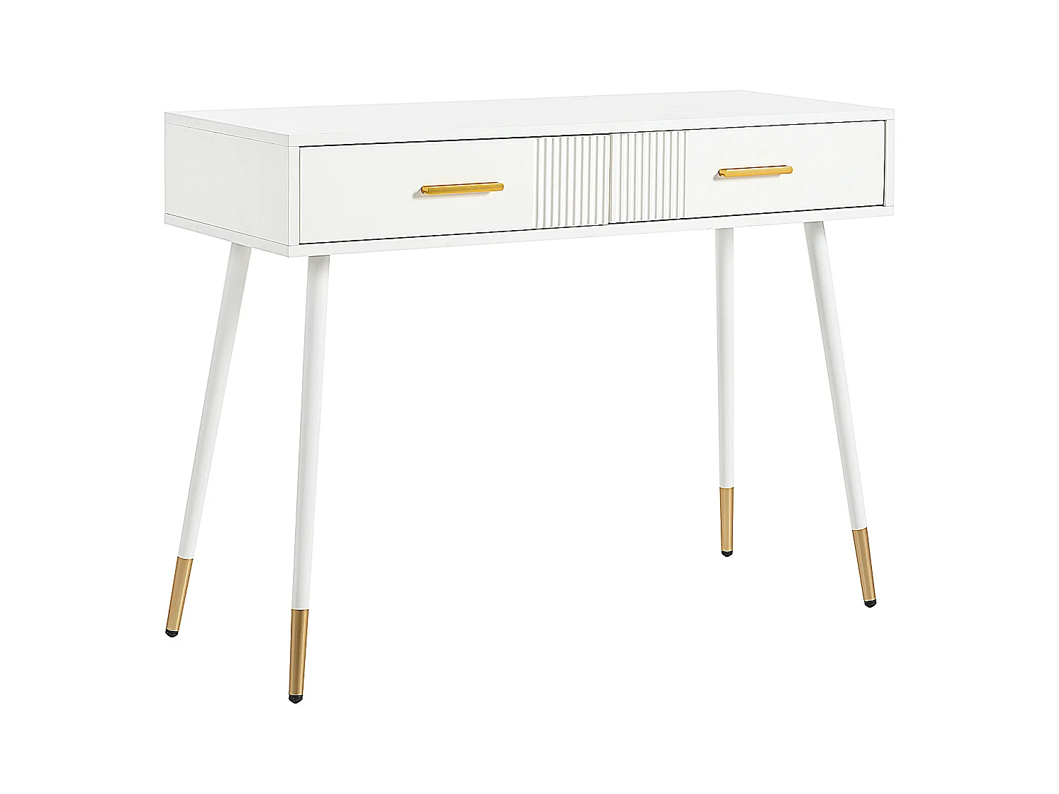 Meuble coiffeuse - 100 x 40 x 76 cm - bureau avec 2 tiroirs -  pieds en métal - MDF - blanc (sans miroir)