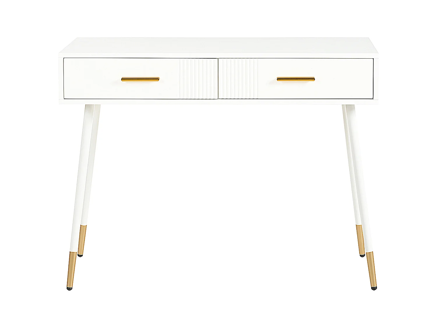 Meuble coiffeuse - 100 x 40 x 76 cm - bureau avec 2 tiroirs -  pieds en métal - MDF - blanc (sans miroir)