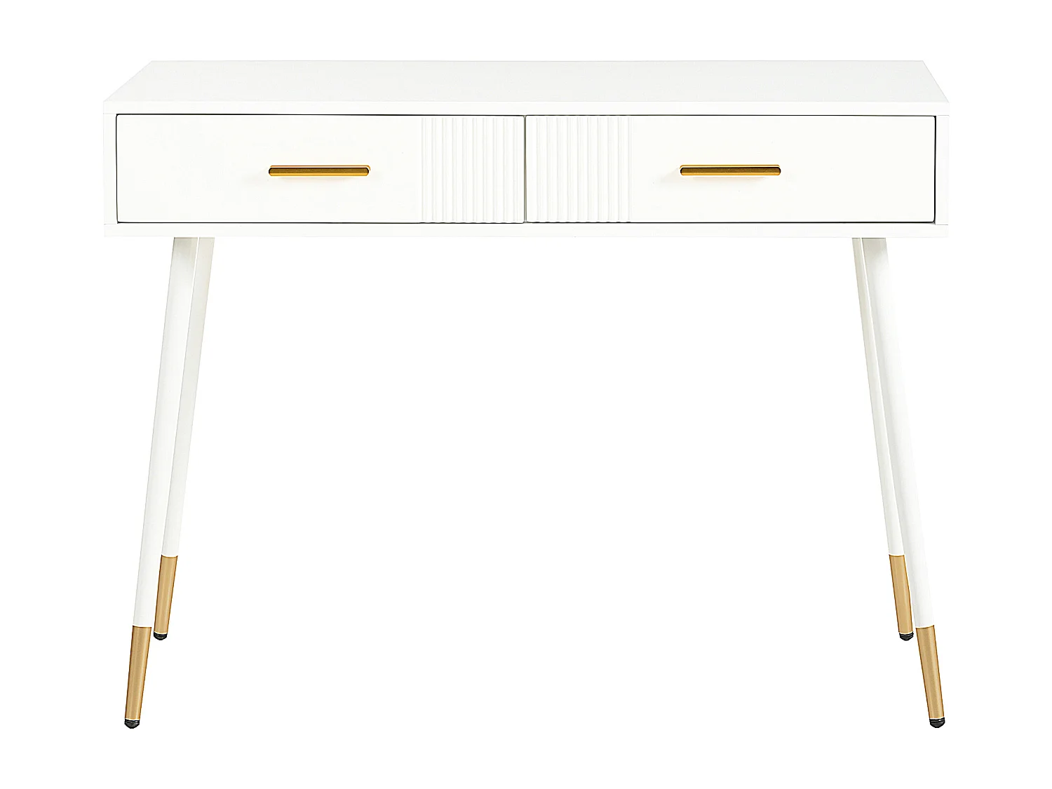 Schminktisch – 100 x 40 x 76 cm – Schreibtisch mit 2 Schubladen – Metallbeine – MDF – weiß (ohne Spiegel)