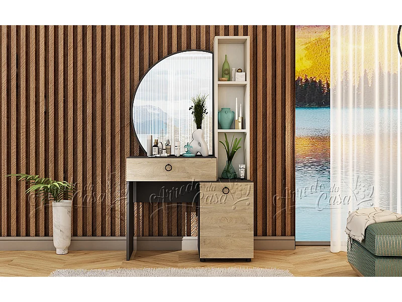 Toeletta moderna con specchio 170x95 cm beige, quercia e nero CU44