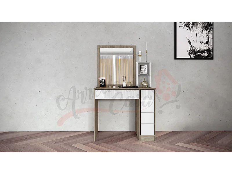 Toeletta da camera per trucco con specchio design moderno CI9 100x165 bianco e rovere chiaro