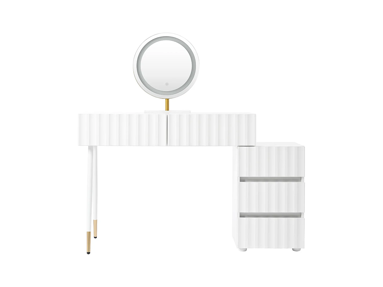 Ensemble de coiffeuse - 135 x 40 x 127 cm - avec miroir Leds + 5 tiroirs - pour chambre - MDF - blanc (sans tabouret)