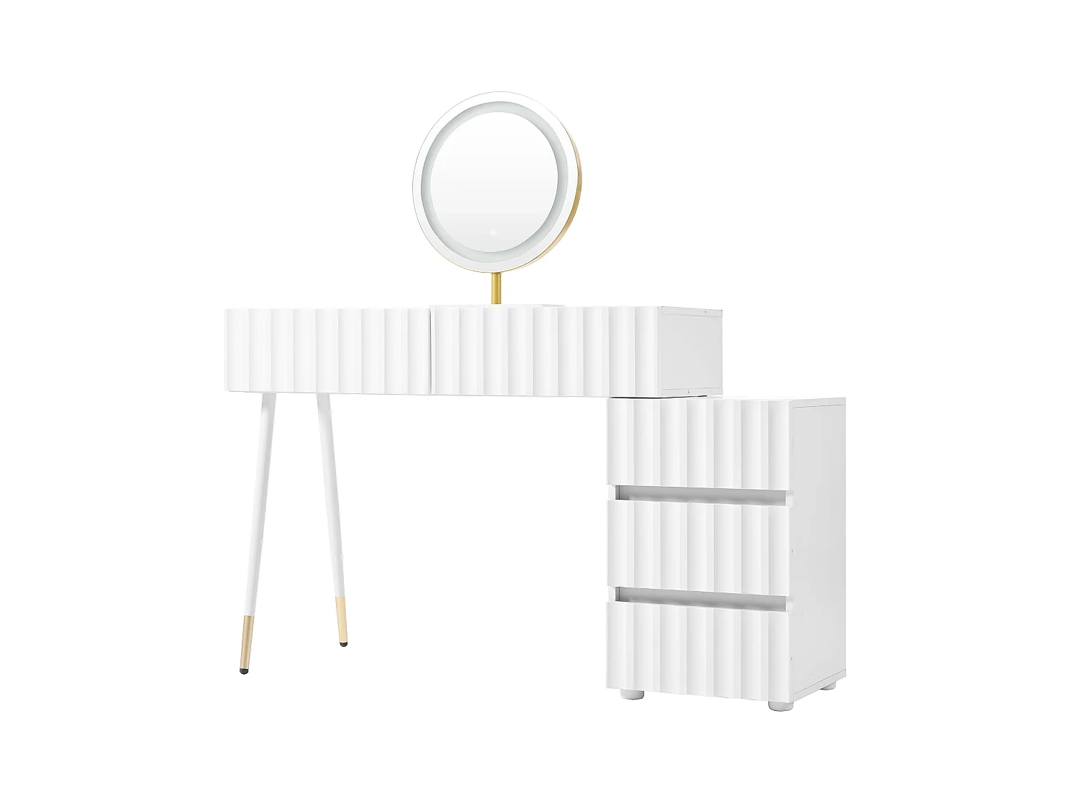 Ensemble de coiffeuse - 135 x 40 x 127 cm - avec miroir Leds + 5 tiroirs - pour chambre - MDF - blanc (sans tabouret)
