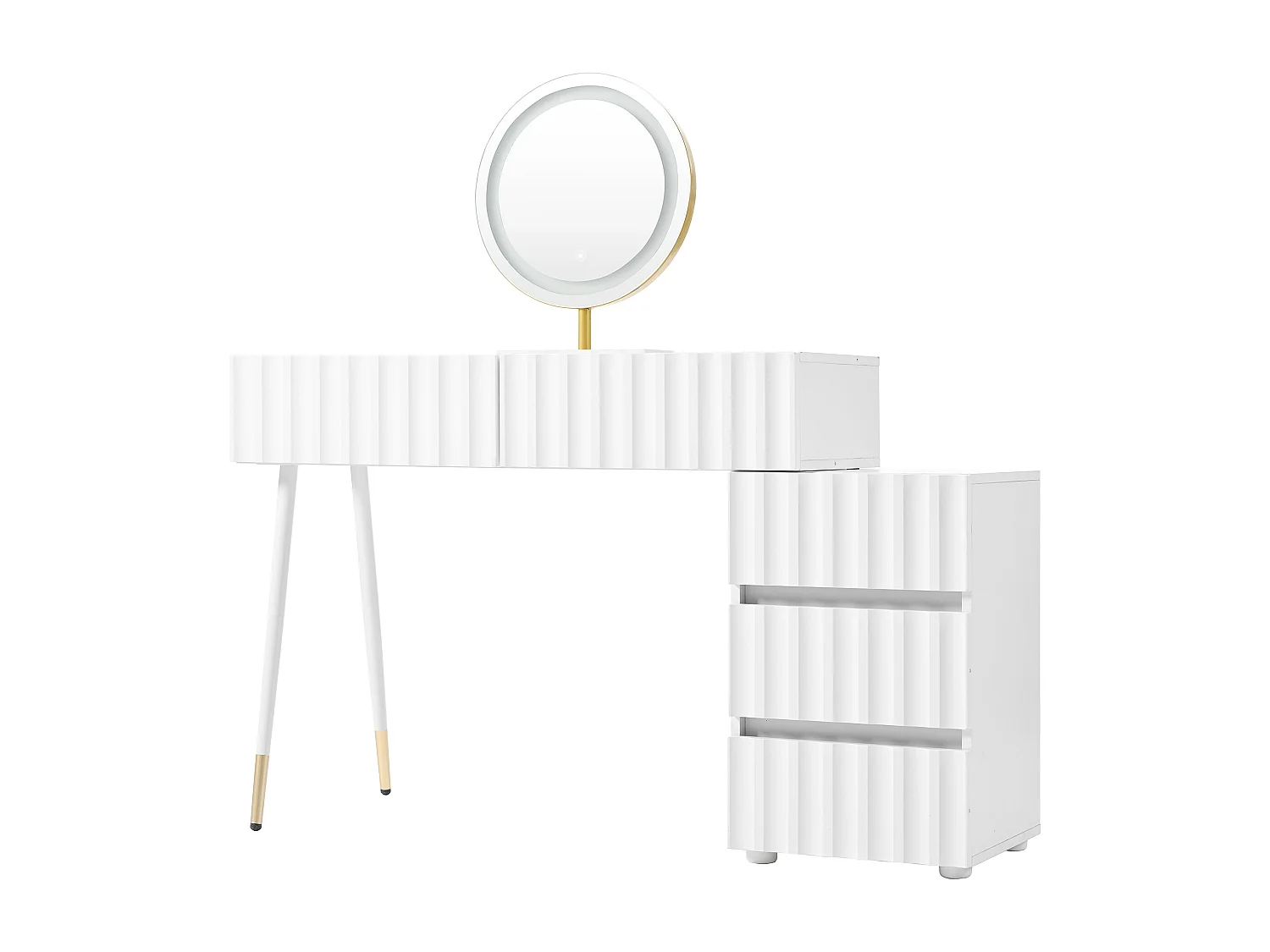 Ensemble de coiffeuse - 135 x 40 x 127 cm - avec miroir Leds + 5 tiroirs - pour chambre - MDF - blanc (sans tabouret)