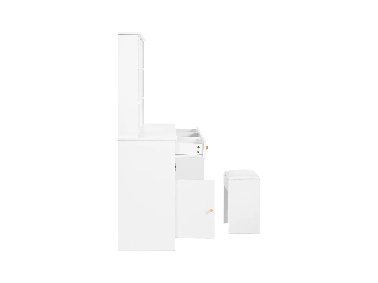 Ensemble de coiffeuse - 110 x 40 x 151 cm - maquillage avec Leds + miroir + tabouret + 3 tiroirs + 2 portes - aggloméré - blanc