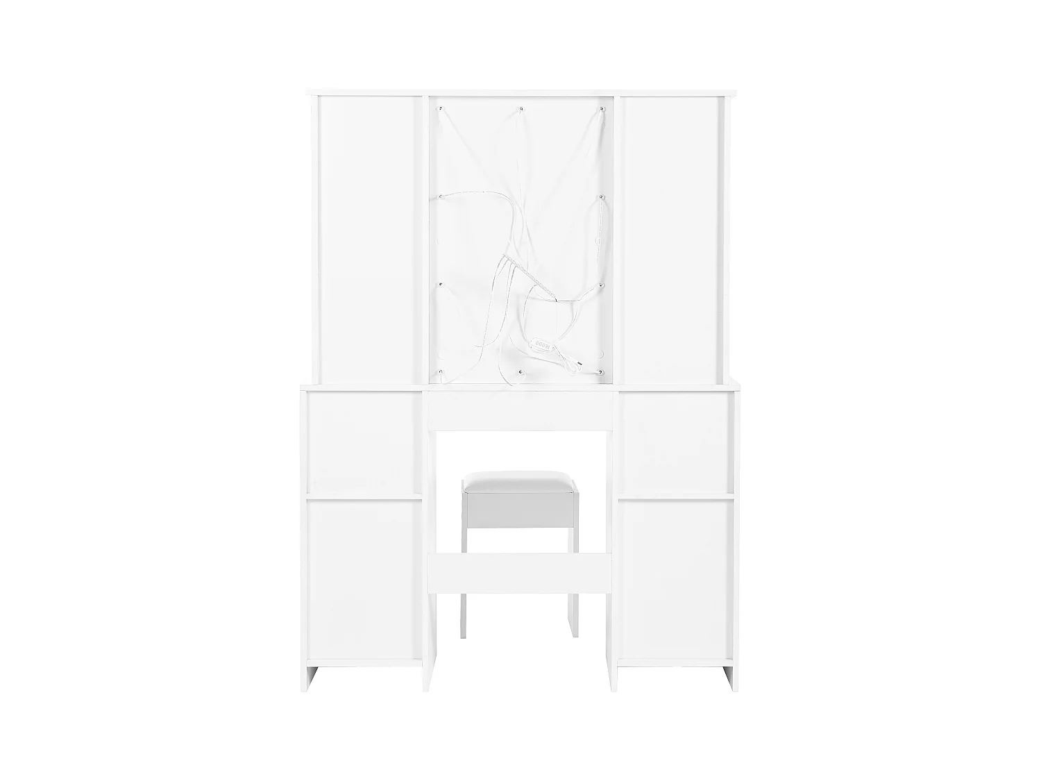 Ensemble de coiffeuse - 110 x 40 x 151 cm - maquillage avec Leds + miroir + tabouret + 3 tiroirs + 2 portes - aggloméré - blanc
